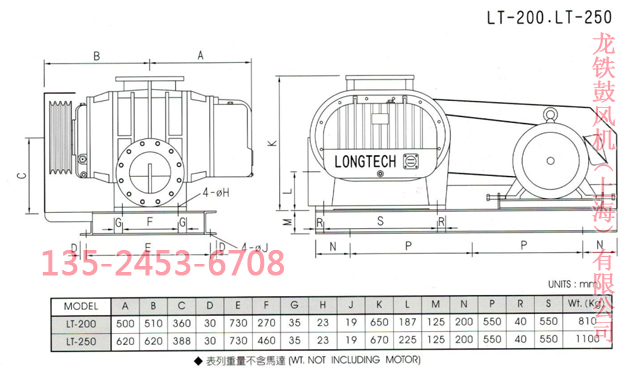 三葉羅茨鼓風(fēng)機(jī)參數(shù)與尺寸圖 三葉羅茨鼓風(fēng)機(jī)參數(shù)與尺寸圖